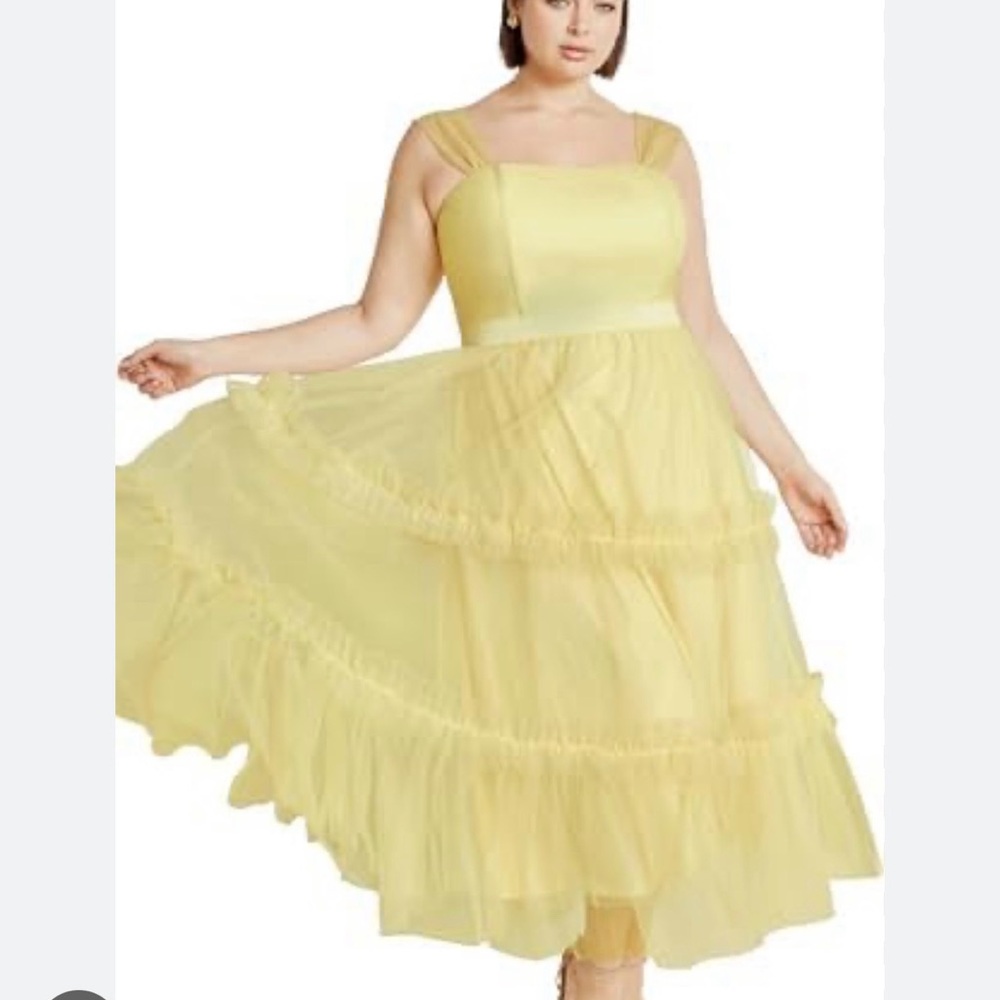 City Chic Lemon Ruffle Tiered Midi Dress